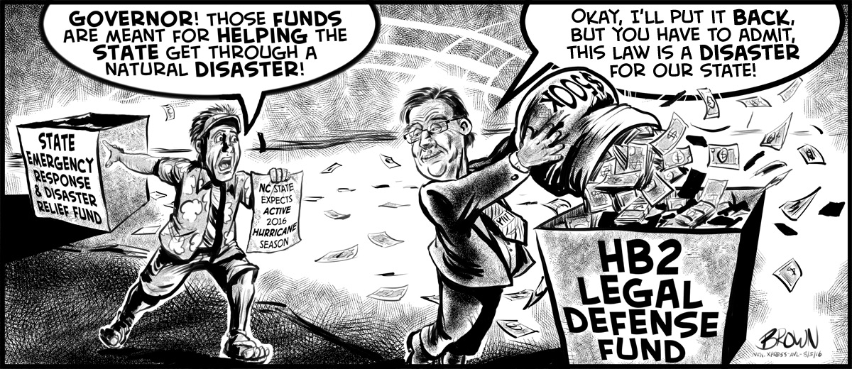McCrory Disaster cartoon by Brent Brown
